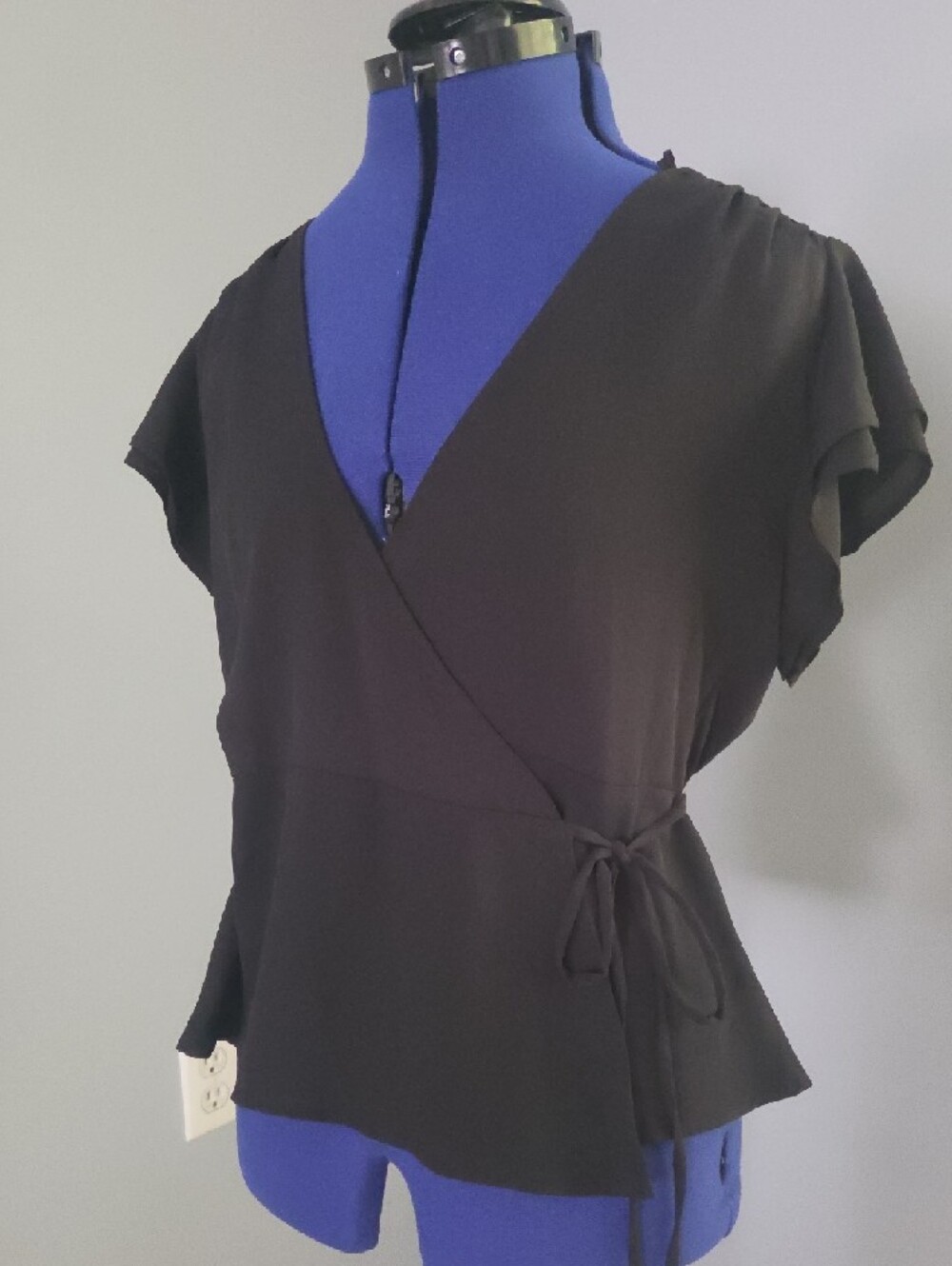 Blue Rain Black Wrap V-Neck Short Sleeve Tie-Waist Blouse - Picture 5 of 5